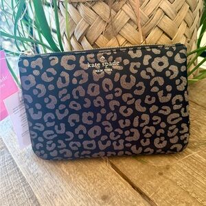 Kate Spade Black and Metallic Silver Leopard Print Wristlet